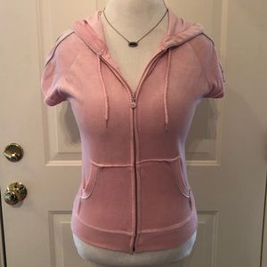 Pink cap sleeve zippered hoodie